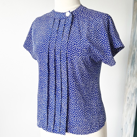 Vintage Polka Dots Button Down Pleated Blouse - Picture 11 of 15